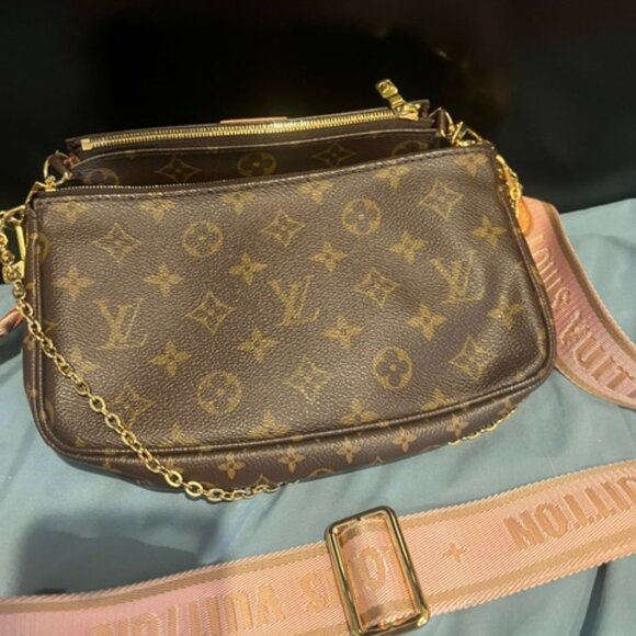 Louis Vuitton Multi Pochette Brown LV Print Rose Pink Green Strap Cross Body Bag - Picture 2 of 4